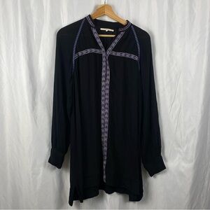 Tularosa Black Bohemian Tunic with Purple Accents long Sleeve Dress Size Small
